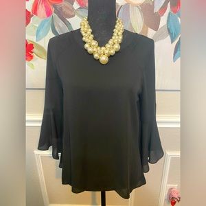 7th Avenue New York & Company Black Bell Sleeve Blouse || Size S